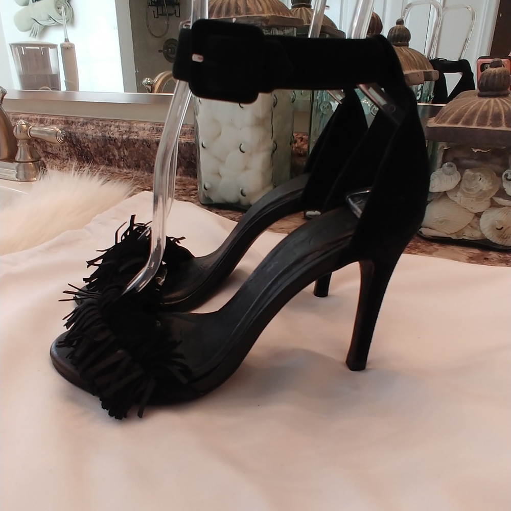 JOIE BLACK "PIPPI" FRINGE SUEDE SANDALS 35.5 - Picture 7 of 14